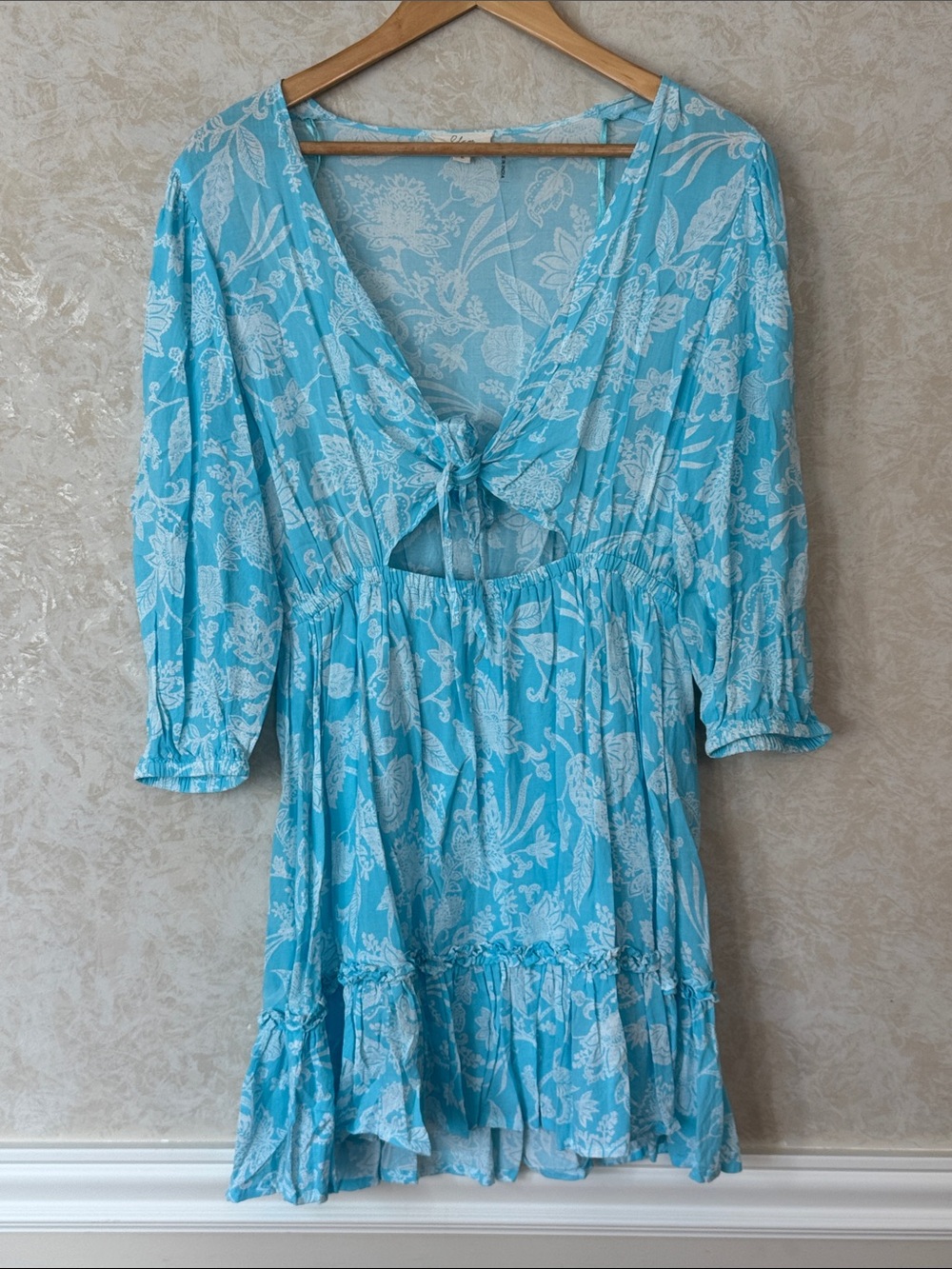 Elan Light Blue & White Floral Tie-Front Mini Dress